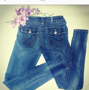 TRUE RELIGION JEANS BLUE W/BUTTON UP POCKETS